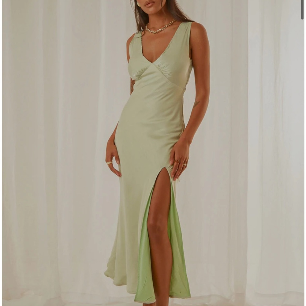 Green peppermayo maxi dress with slit
